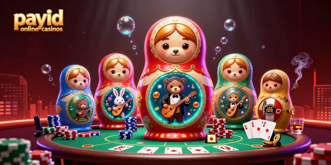 Engage with exciting payid online casinos in a rich 3D casino scene featuring vibrant characters!