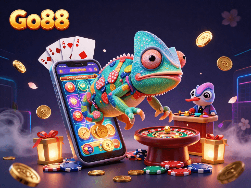 Join the Go88 chameleon casino owner as golden coins and vibrant games come alive!