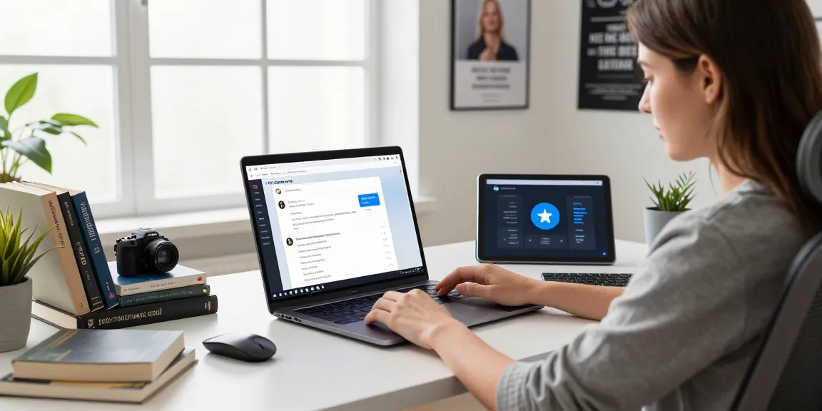 Using Telegram Web Version on a sleek laptop in a modern workspace.