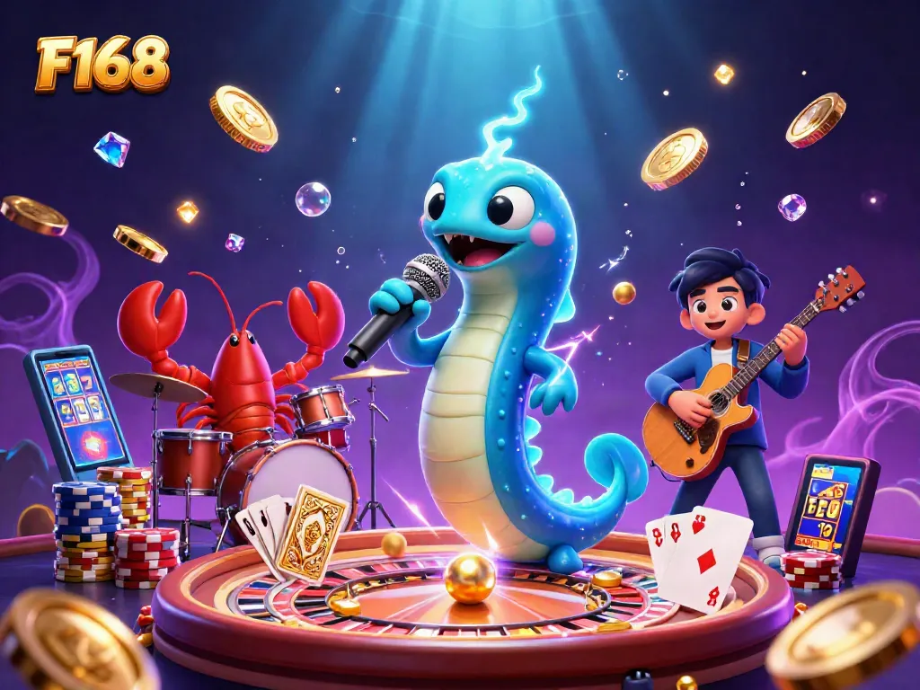 Experience thrilling gameplay with F168, featuring a lively underwater casino scene.