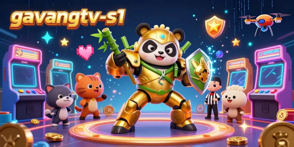 Experience high-energy action with the gavangtv-s1 panda mech battling in a vibrant, lively arena.
