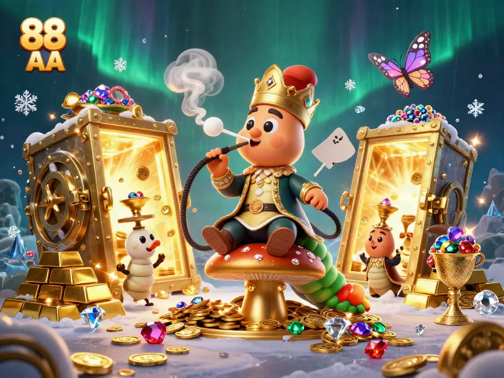Experience thrilling wins at 88 AA with a vibrant casino scene featuring a sultan caterpillar among riches.
