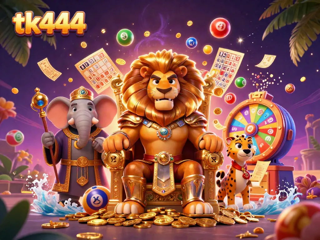 Experience thrilling jackpots and rewards with tk444 at this lively casino scene featuring royal characters.