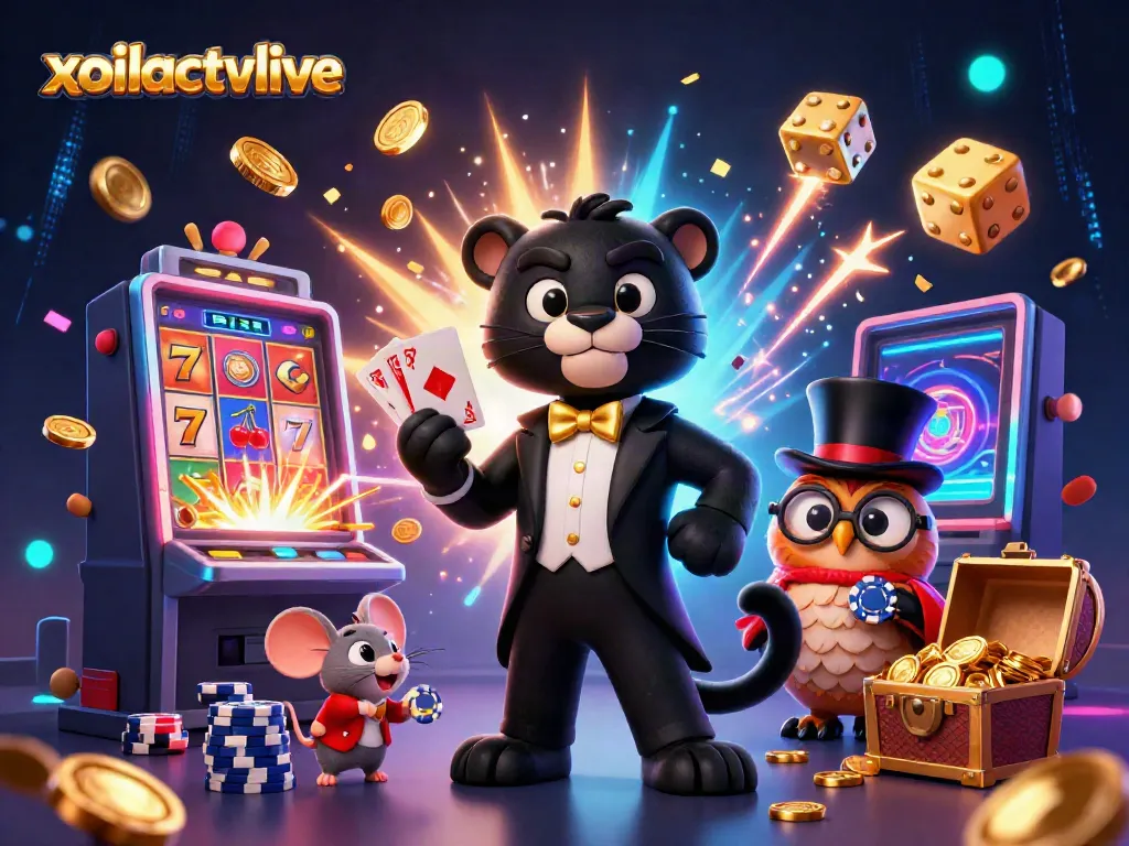 Engage with exciting gameplay on xoilactvlive featuring a stylish panther dealing cards at a festive casino scene.