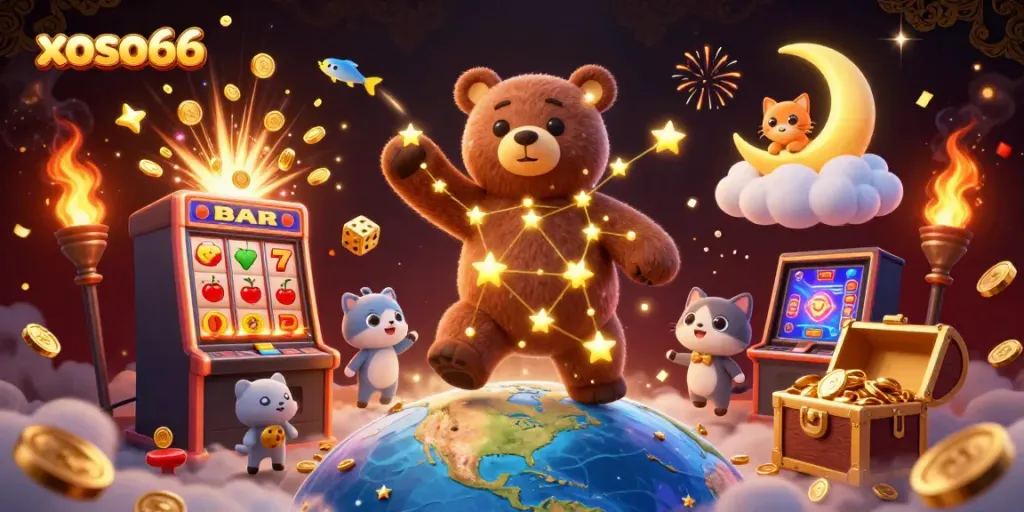 Experience the fun of xoso66 with constellation bear and dynamic slot machine elements.