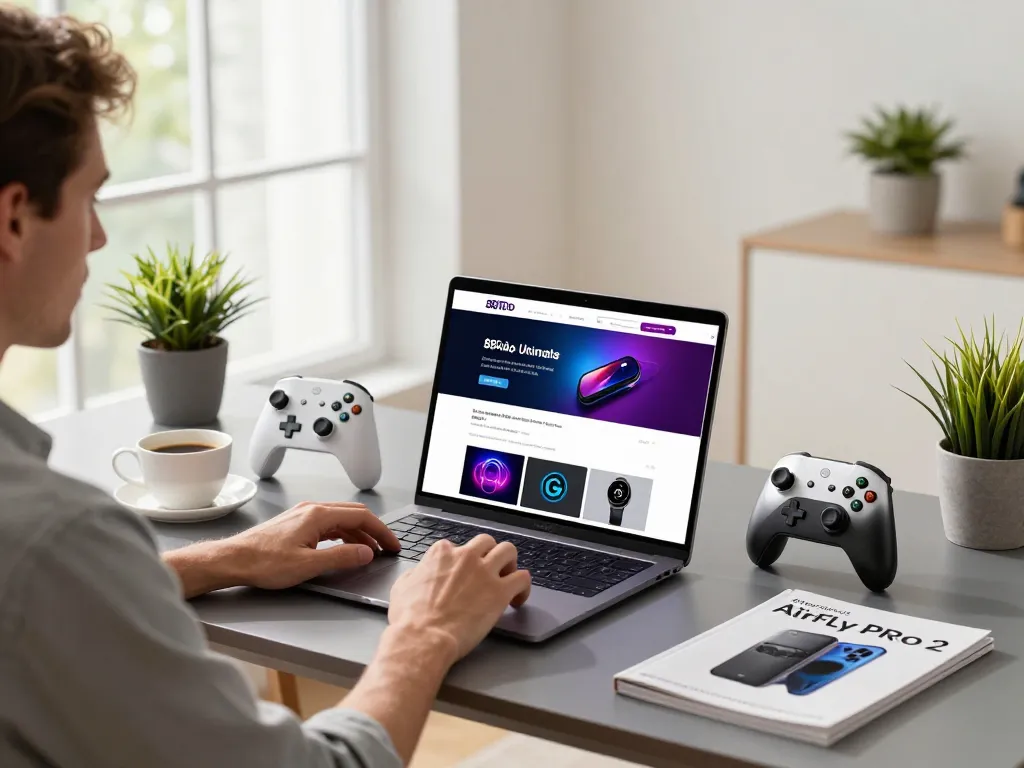 Engaging scene showcasing trending tech gadgets in a modern home office with the latest Bluetooth devices.