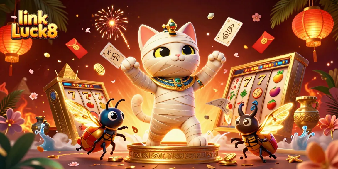 Play slots with excitement at link Luck8 in this vibrant casino illustration.