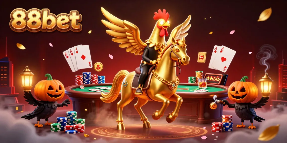 Engage with excitement at 88bet's vibrant midnight casino, featuring a golden rooster and gaming elements.