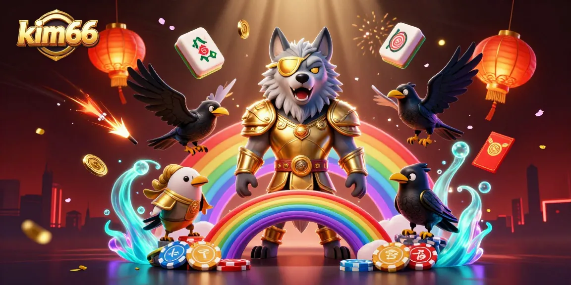 Experience the excitement at kim66 casino with a vibrant scene featuring 3D mythology characters and dynamic gaming elements.