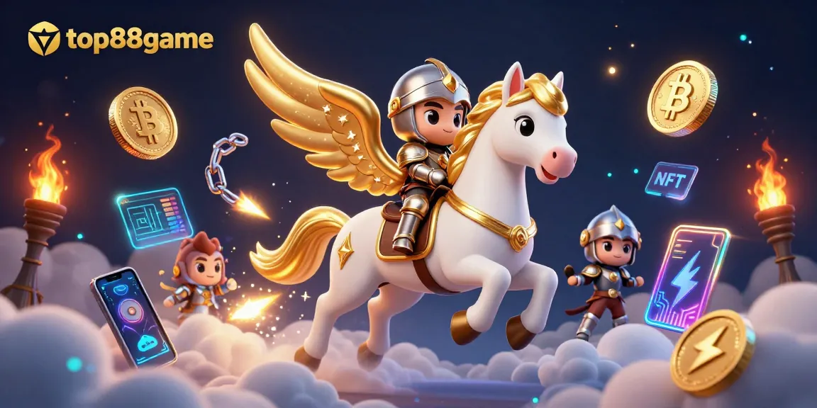 Engage with top88game in a vibrant 3D casino scene filled with dynamic cryptocurrency elements.