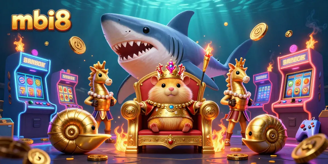 Spin to win at mbi8 with a royal hamster king and exciting casino elements in a lively underwater scene.