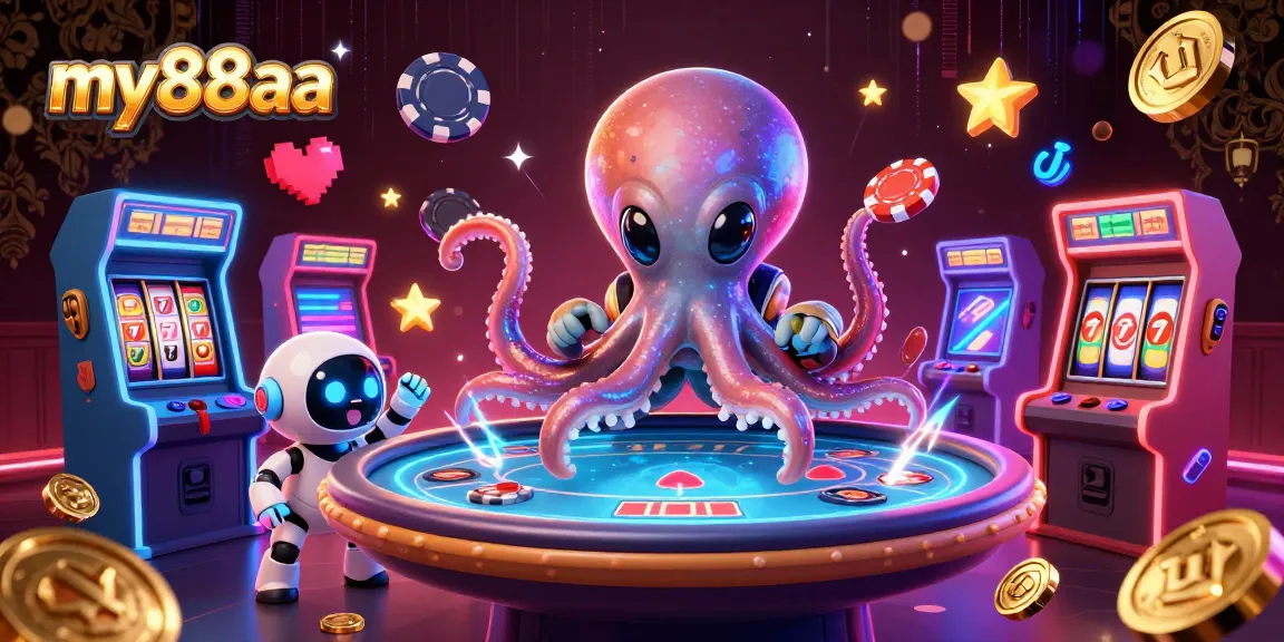 Engage with my88aa in an ultra-detailed gaming experience featuring a vibrant alien poker scene.