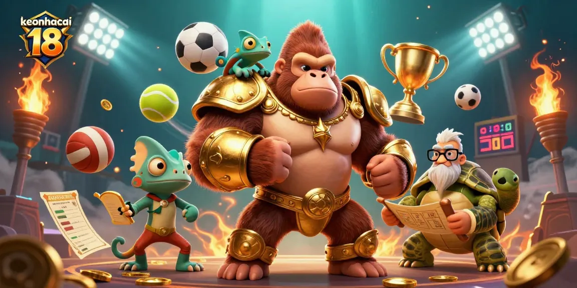 Bettors enjoy keonhacai 18 sports action with a gorilla king, chameleon spy, and tortoise elder.