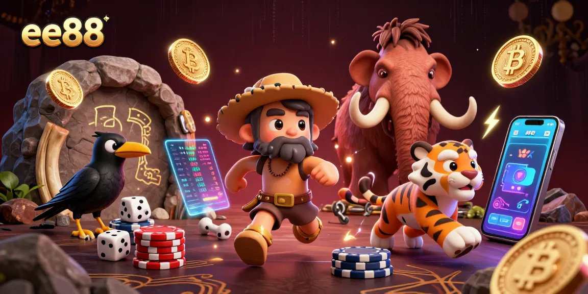 Join the fun at ee88, where a caveman explores thrilling casino games with vibrant 3D visuals.