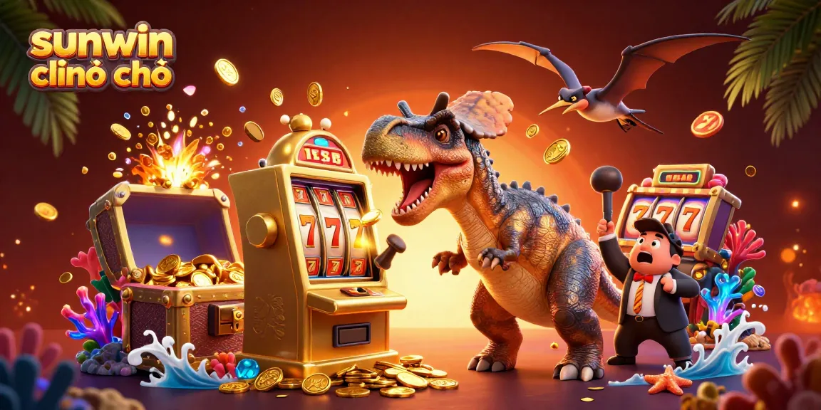 Experience the sunwin chính chủ excitement as a pachycephalosaurus wins coins from a golden slot machine.
