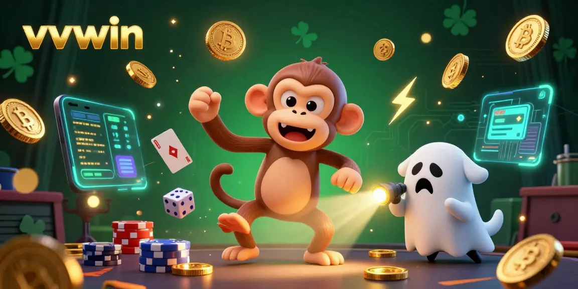 Engage with thrilling vvvwin moments in this animated casino scene featuring golden coins and a curious puppy.