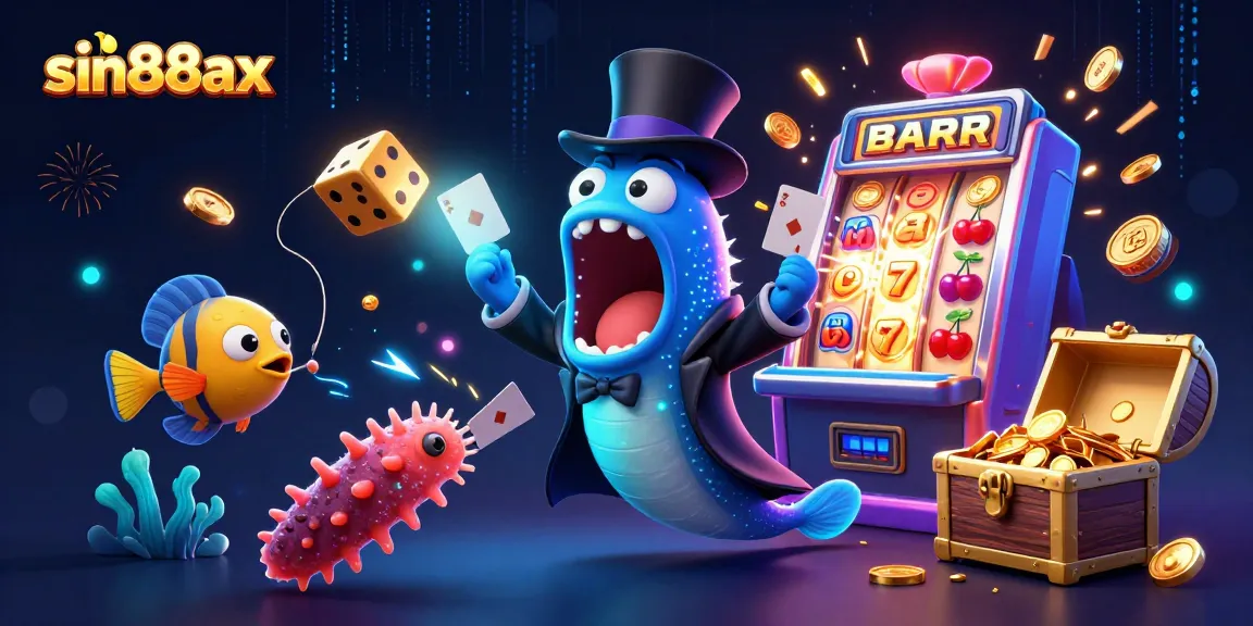 Join the thrilling world of sin88ax with a deep-sea magician performing exciting card tricks amidst a jackpot celebration.