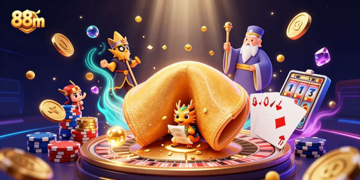 Engage with dynamic gambling action featuring 88m's fortune cookie scene with vibrant casino elements.