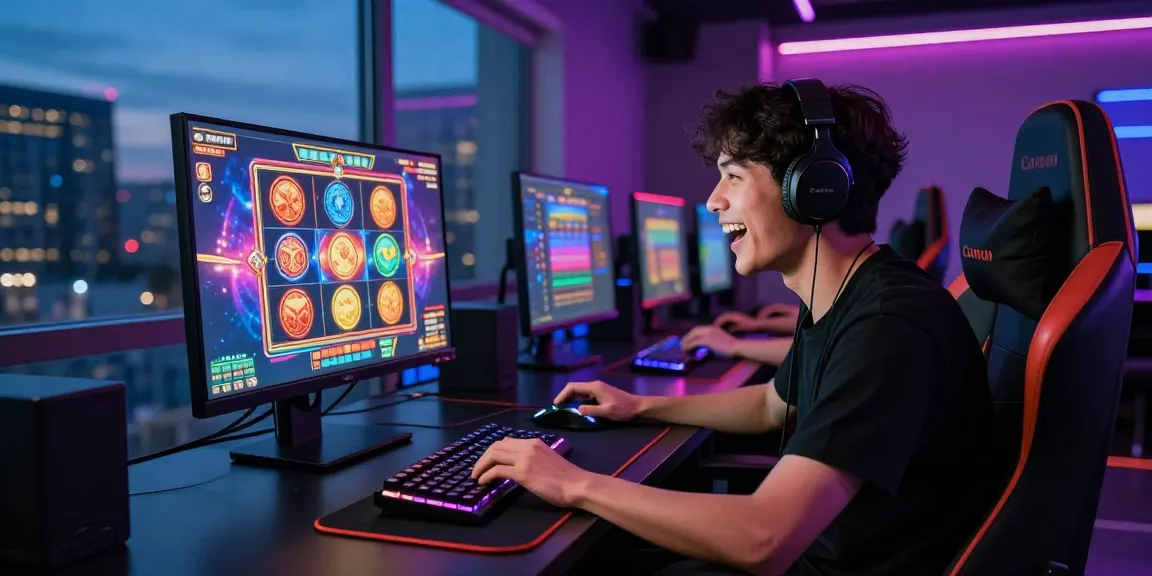 Engaged gamer enjoying thrilling slot gacor experience at modern desk setup.